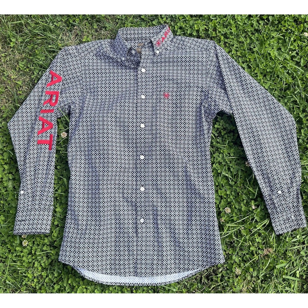 Ariat Shirt Mens XS Black White Fitted Western Button Down Long Sleeve Rodeo - Picture 12 of 15
